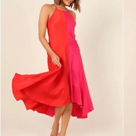 open lace back dress Jasmine Colorblock Maxi Dress in pink sunset